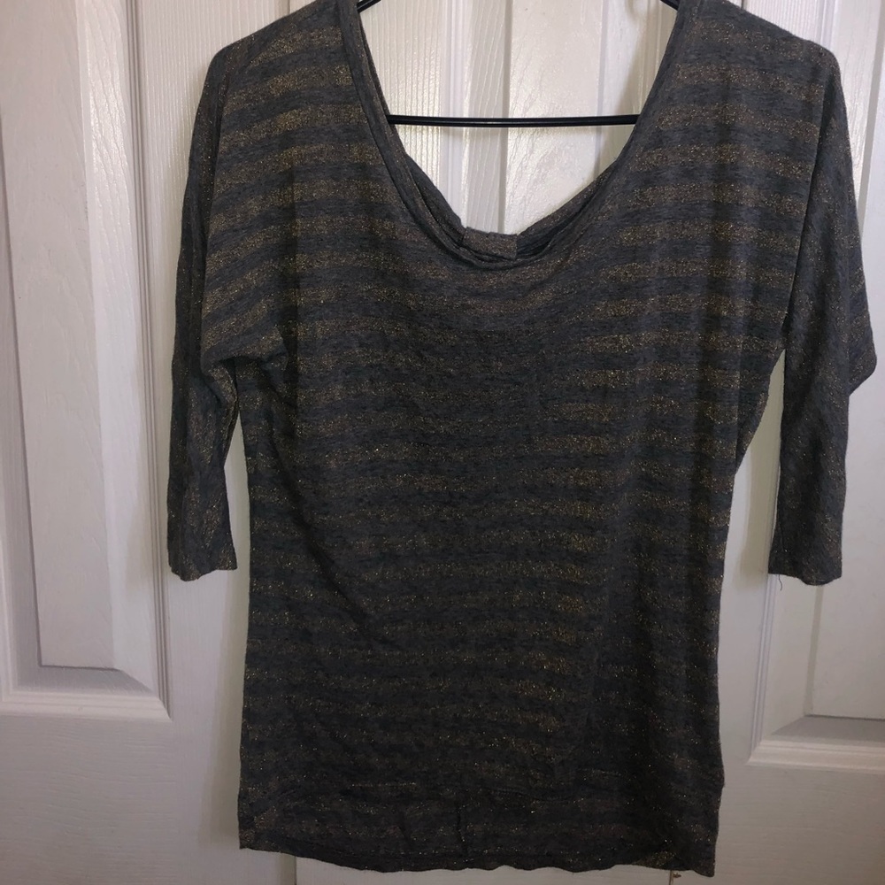 Gray long sleeve with gold glitter stripes